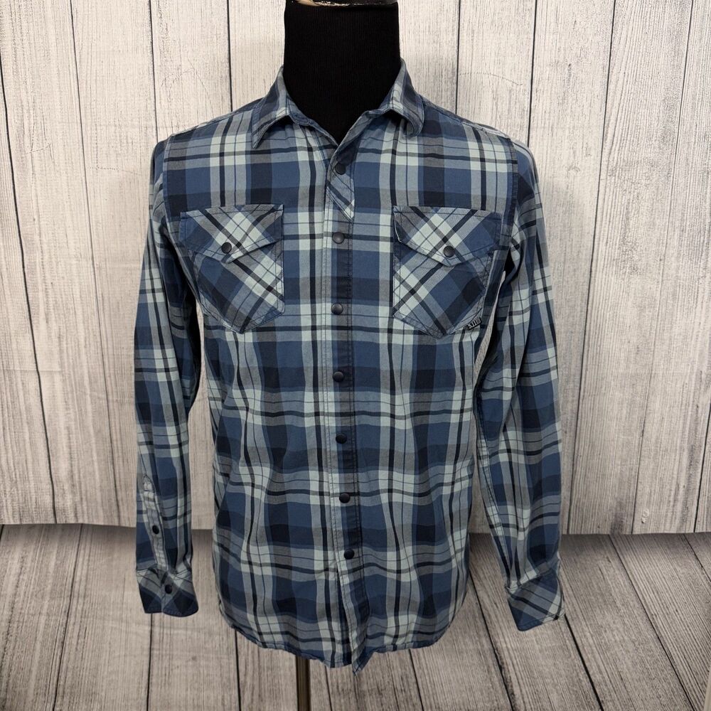5.11 Tactical Men's Small Blue Plaid Snap Button Button-Front Flannel Shirt
